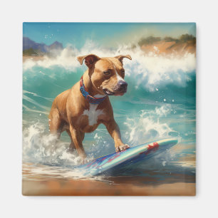 Amerikaans Staffordshire Strand Surfen Schilderij Magneet
