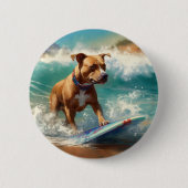 Amerikaans Staffordshire Strand Surfen Schilderij Ronde Button 5,7 Cm (Voorkant)