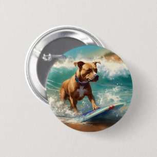 Amerikaans Staffordshire Strand Surfen Schilderij Ronde Button 5,7 Cm