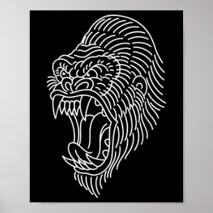 Amerikaans traditioneel Gorilla Head Tattoo Poster