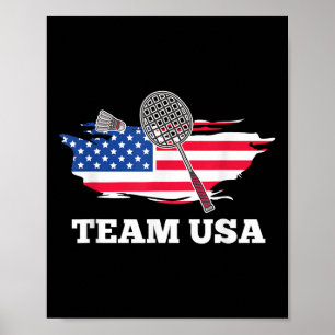 Amerikaans Usa Team Shuttle Racket Badminton Spele Poster