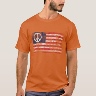 Amerikaans vlag- en vredessymbool, vervormd ontwer t-shirt