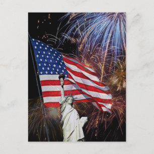 Amerikaans Vlag, Vuurwerk en Standbeeld van Briefkaart