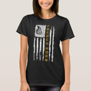Amerikaans vlaggen Frans Horn Musician Sil T-shirt