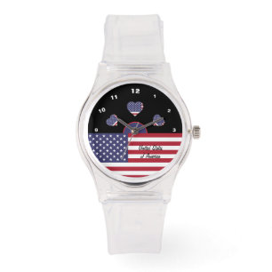 Amerikaans vlaghorloge, harten mode, USA / sport Horloge