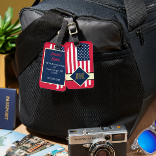 Amerikaans vlagmonogram personaliseert de douane Bagagelabel