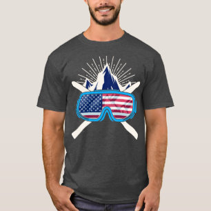 Amerikaans vlagpatriotticum Ski Skiing America T-shirt
