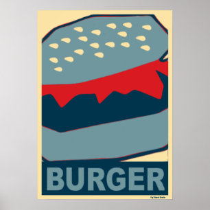 Amerikaans voedsel: hamburger in blauwe kunst poster