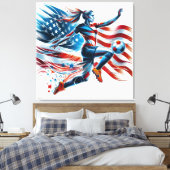 Amerikaans vrouwenvoetbal. Stretched Canvas Print (Insitu (Slaapkamer))