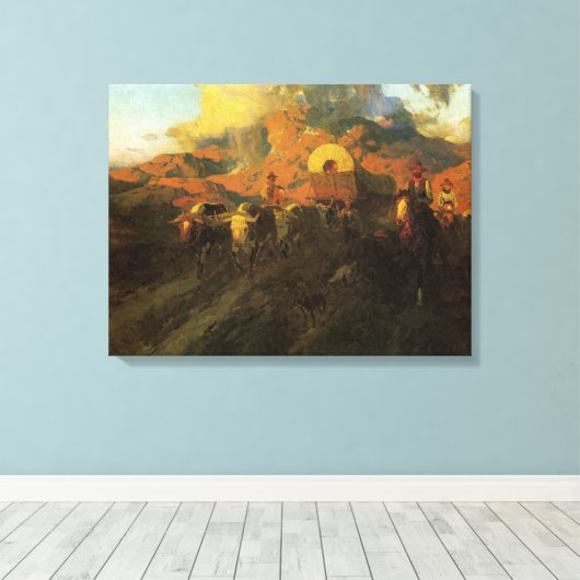  Amerikaans Westen, Overland Trail van Johnson Canvas Afdruk (Insitu (Houten vloer))