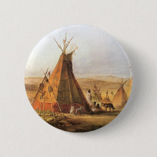 -Amerikaans Westen, Teepees op Plain door Bodmer Ronde Button 5,7 Cm