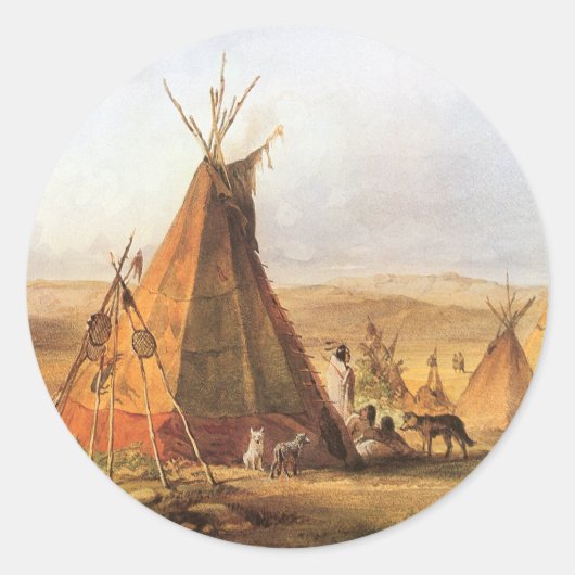 -Amerikaans Westen, Teepees op Plain door Bodmer Ronde Sticker (Voorkant)