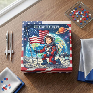 Amerikaanse 250 Jaar Vrijheidsvlag Astronaut Sterr Vierkante Sticker
