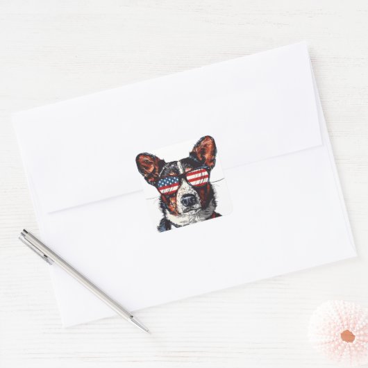 Amerikaanse 4 juli Hond #10 Vierkante Sticker (Envelop)