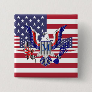 Amerikaanse adelaar en vlag vierkante button 5,1 cm