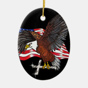 Amerikaanse adelaar met kruis keramisch ornament