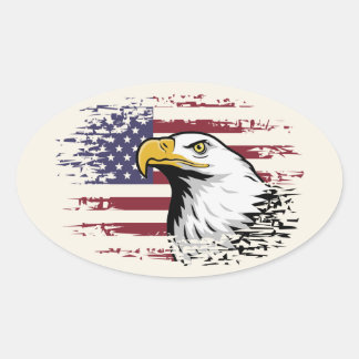 Amerikaanse adelaar tegen achtergrond van Amerikaa Ovale Sticker