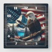 Amerikaanse adelaar tegen berglandschap vierkante klok (Voorkant)