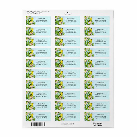 Amerikaanse Adresetiketten van Goldfinch Bird Etiket (Full Sheet)