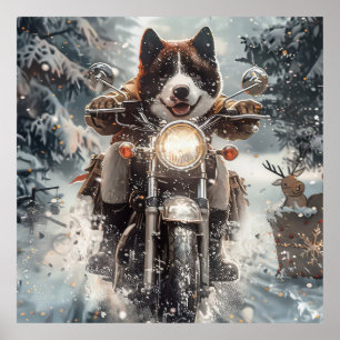 Amerikaanse Akita-hond rijdt op motorfiets met Ker Poster
