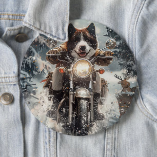 Amerikaanse Akita-hond rijdt op motorfiets met Ker Ronde Button 6,0 Cm