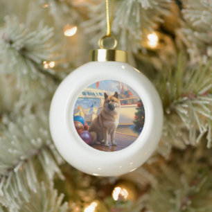 Amerikaanse Akita Kerst Cruise: Pawsome Vakantie Keramische Bal Ornament