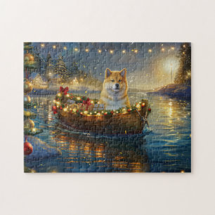 Amerikaanse Akita Kerst Feestelijke Reis Legpuzzel