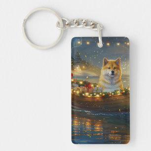 Amerikaanse Akita Kerst Feestelijke Reis Sleutelhanger
