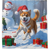 Amerikaanse Akita Kerstfeest Sneeuwscène Douchegordijn (Voorkant)
