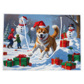 Amerikaanse Akita Kerstfeest Sneeuwscène Groot Cadeauzakje (Achterkant)