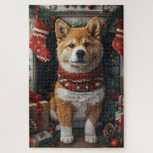 Amerikaanse Akita met kerstcadeaus Haard Legpuzzel