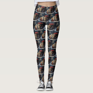 Amerikaanse Akita Snowy Sleigh Ride Kerstdecoratie Leggings