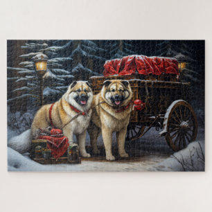 Amerikaanse Akita Snowy Sleigh Ride Kerstdecoratie Legpuzzel