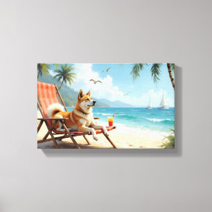 Amerikaanse Akita strandvibes Canvas Afdruk