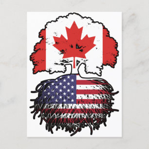 Amerikaanse Amerikaanse Canadese vlag voor boomsta Briefkaart