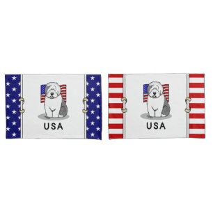 Amerikaanse Amerikaanse vlag Oude Engelse Sheepdog Kussensloop