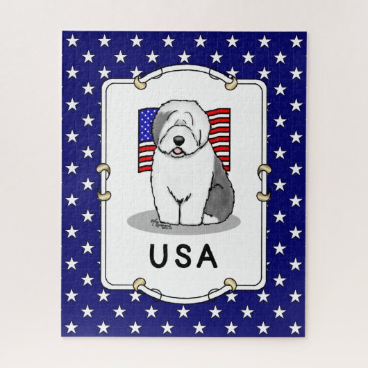 Amerikaanse Amerikaanse vlag Oude Engelse Sheepdog Legpuzzel (Verticaal)
