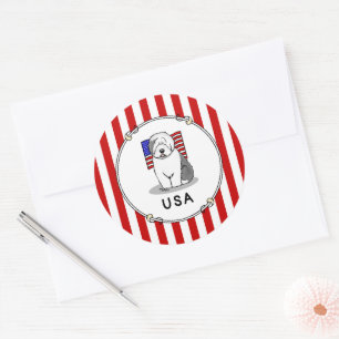 Amerikaanse Amerikaanse vlag Oude Engelse Sheepdog Ronde Sticker