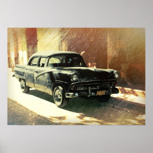 Amerikaanse auto in Havana, Cuba kunstposter Poster