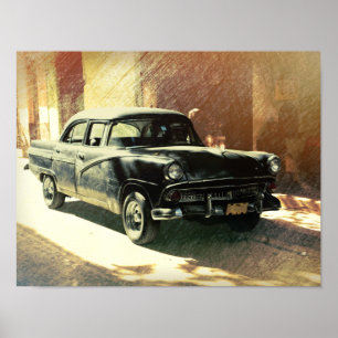 Amerikaanse auto in Havana, poster voor kunst in C