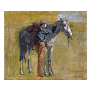 Amerikaanse Badlands: Old West Cowboy met paard Foto Afdruk