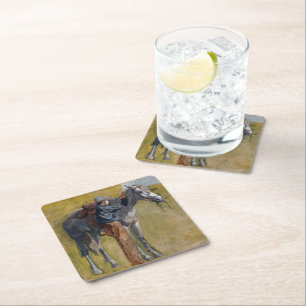 Amerikaanse Badlands: Old West Cowboy met paard Vierkante Kartonnen Onderzetter