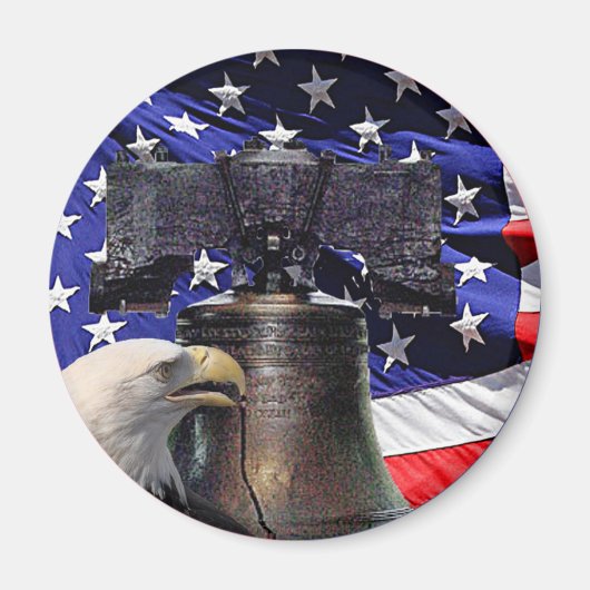 Amerikaanse Bald Eagle, Bell en Flag Magneet (Voorkant)