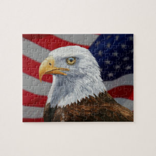 Amerikaanse Bald Eagle en vlag Legpuzzel
