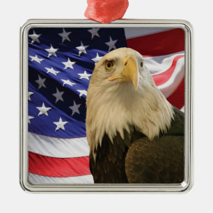 Amerikaanse Bald Eagle en vlag Metalen Ornament