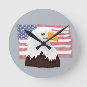 Amerikaanse Bald Eagle en vlag - transparant op gr Ronde Klok