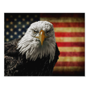 Amerikaanse Bald Eagle over de vlag van Grunge Foto Afdruk
