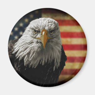 Amerikaanse Bald Eagle over de vlag van Grunge Magneet
