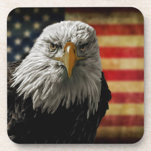 Amerikaanse Bald Eagle over de vlag van Grunge Onderzetter