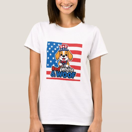 Amerikaanse Beagle Red White & Woof T-shirt (Voorkant)